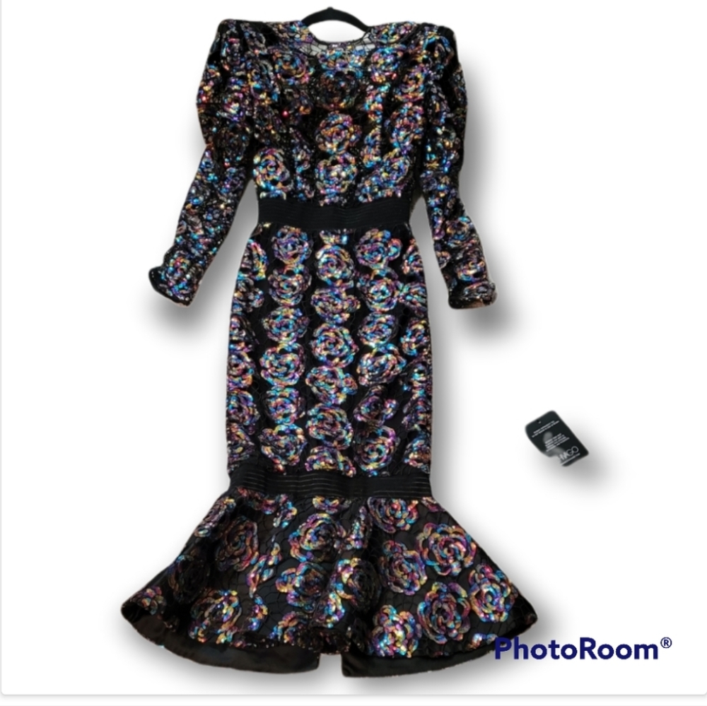 🤑SOLD🤑ZHIVAGO MOKAI NIGHTS SEQUINED LACE CALF-LENGTH DRESS - Picture 5 of 16